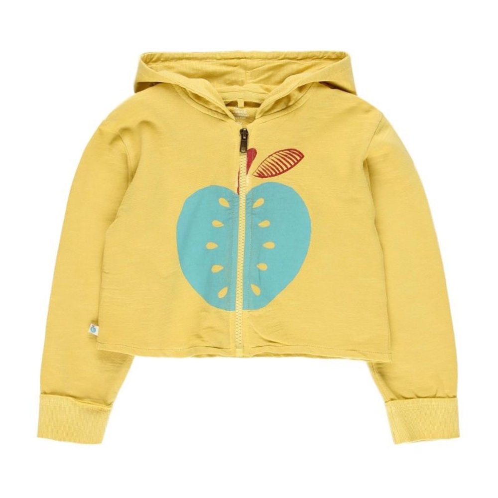 Yellow and Blue Cropped Hoodie with Apple Graphic